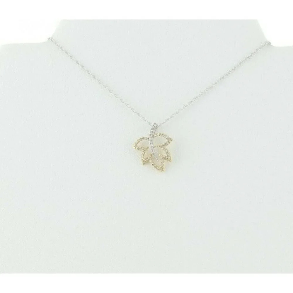 14k White Gold and Yellow Gold Diamond Necklace Leaf Necklace 18 inch chain - Picture 7 of 7